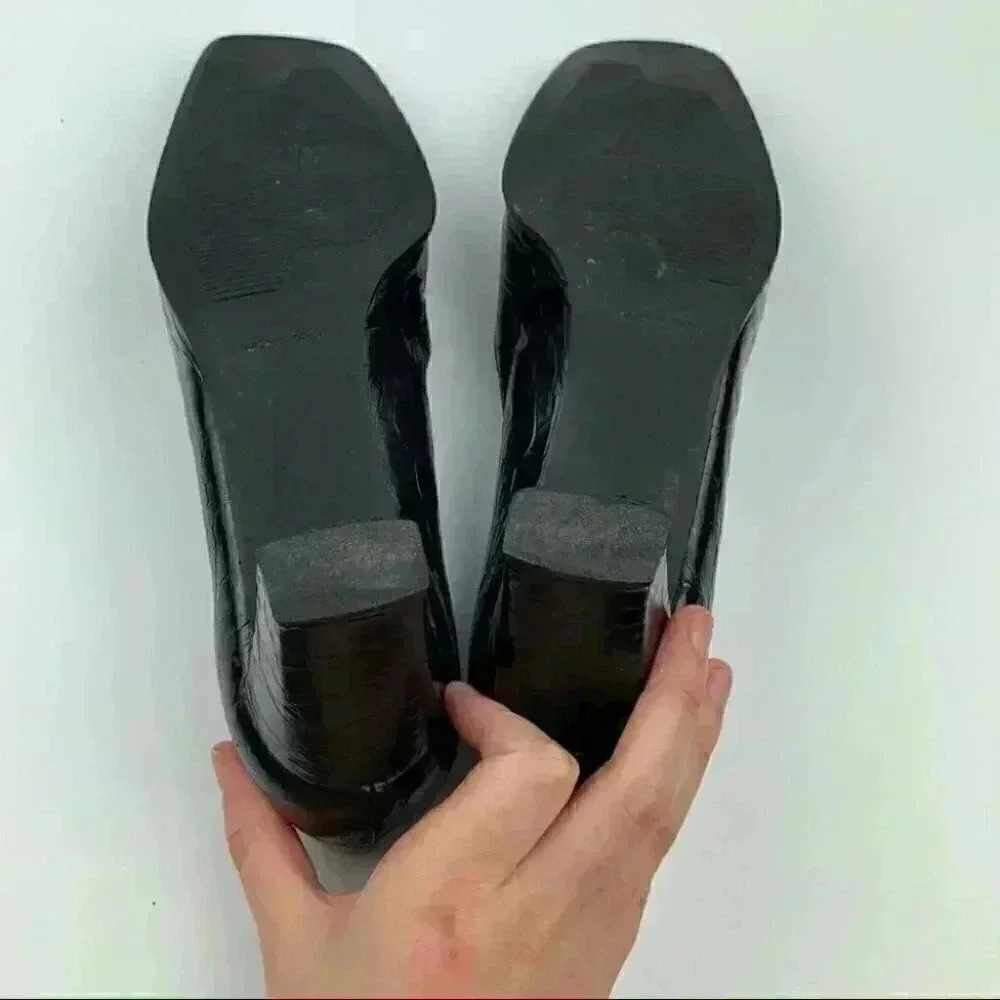 Stuart Weitzman heel 7 AA black leather square toe - Picture 7 of 13